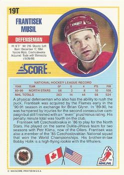 1990-91 Score Rookie and Traded #19T Frank Musil Back