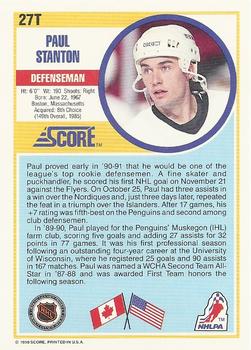 1990-91 Score Rookie and Traded #27T Paul Stanton Back