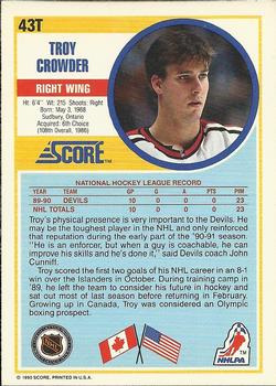 1990-91 Score Rookie and Traded #43T Troy Crowder Back
