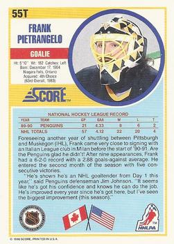 1990-91 Score Rookie and Traded #55T Frank Pietrangelo Back