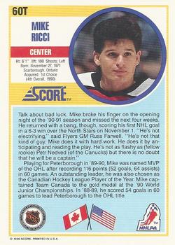 1990-91 Score Rookie and Traded #60T Mike Ricci Back