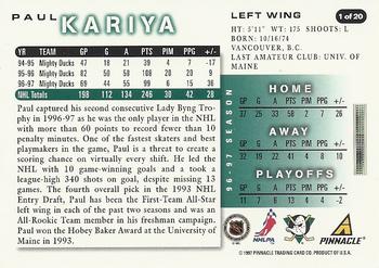 1997-98 Score Anaheim Mighty Ducks #1 Paul Kariya Back
