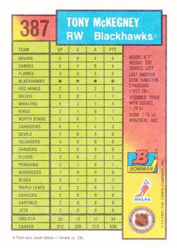 1991-92 Bowman #387 Tony McKegney Back