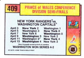 1991-92 Bowman #409 Rangers vs Capitals Back