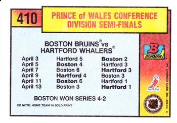 1991-92 Bowman #410 Bruins vs Whalers Back
