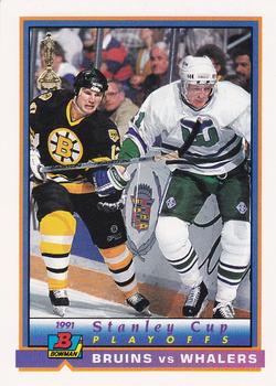 1991-92 Bowman #410 Bruins vs Whalers Front