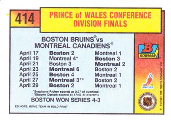 1991-92 Bowman #414 Bruins vs Canadiens Back