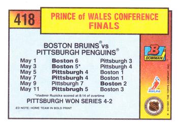 1991-92 Bowman #418 Bruins vs Penguins Back