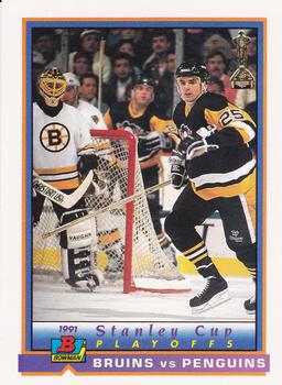 1991-92 Bowman #418 Bruins vs Penguins Front