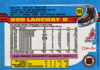1991-92 O-Pee-Chee #105 Rod Langway Back