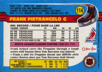 1991-92 O-Pee-Chee #114 Frank Pietrangelo Back