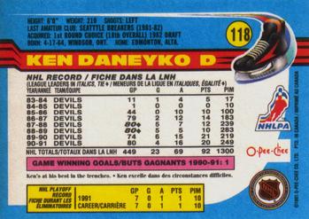 1991-92 O-Pee-Chee #118 Ken Daneyko Back