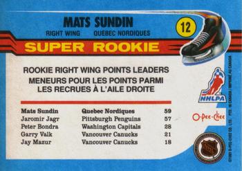 1991-92 O-Pee-Chee #12 Mats Sundin Back