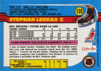 1991-92 O-Pee-Chee #135 Stephan Lebeau Back