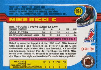 1991-92 O-Pee-Chee #194 Mike Ricci Back