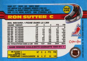 1991-92 O-Pee-Chee #232 Ron Sutter Back