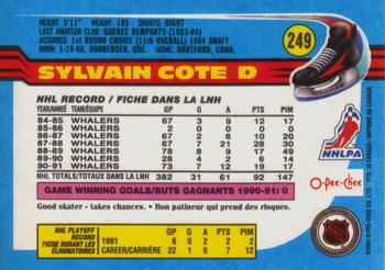 1991-92 O-Pee-Chee #249 Sylvain Cote Back