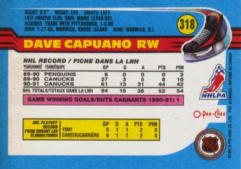 1991-92 O-Pee-Chee #318 Dave Capuano Back