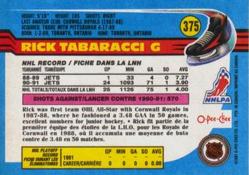 1991-92 O-Pee-Chee #375 Rick Tabaracci Back