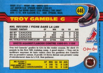 1991-92 O-Pee-Chee #446 Troy Gamble Back