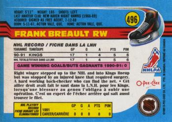 1991-92 O-Pee-Chee #496 Frank Breault Back