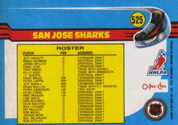 1991-92 O-Pee-Chee #525 San Jose Sharks Back