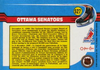 1991-92 O-Pee-Chee #527 Ottawa Senators Back