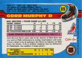 1991-92 O-Pee-Chee #89 Gord Murphy Back
