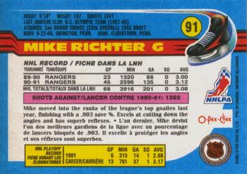 1991-92 O-Pee-Chee #91 Mike Richter Back