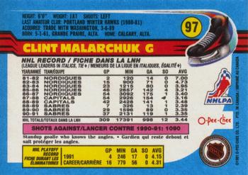 1991-92 O-Pee-Chee #97 Clint Malarchuk Back