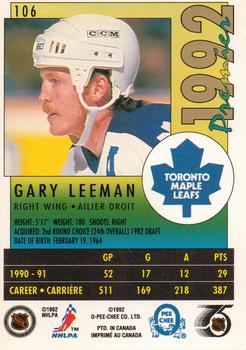 1991-92 O-Pee-Chee Premier #106 Gary Leeman Back