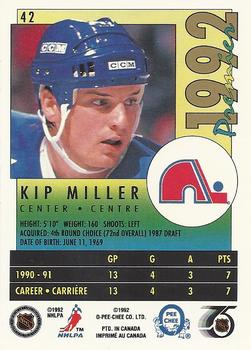 1991-92 O-Pee-Chee Premier #42 Kip Miller Back