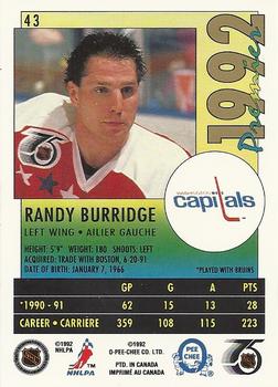 1991-92 O-Pee-Chee Premier #43 Randy Burridge Back