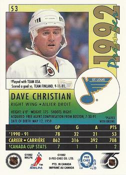 1991-92 O-Pee-Chee Premier #53 Dave Christian Back