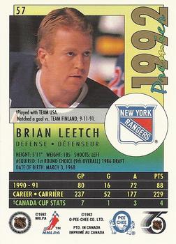 1991-92 O-Pee-Chee Premier #57 Brian Leetch Back