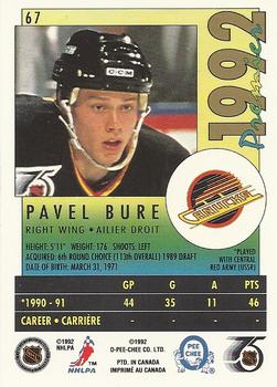 1991-92 O-Pee-Chee Premier #67 Pavel Bure Back