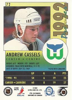 1991-92 O-Pee-Chee Premier #72 Andrew Cassels Back
