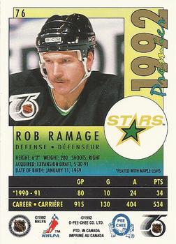 1991-92 O-Pee-Chee Premier #76 Rob Ramage Back