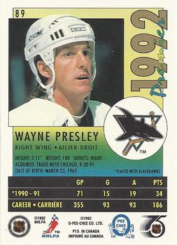 1991-92 O-Pee-Chee Premier #89 Wayne Presley Back