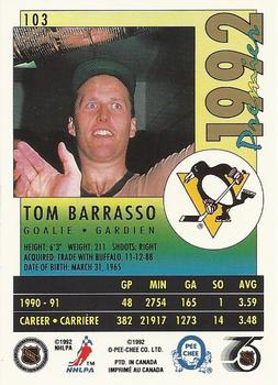 1991-92 O-Pee-Chee Premier #103 Tom Barrasso Back