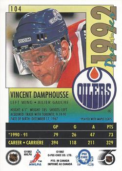 1991-92 O-Pee-Chee Premier #104 Vincent Damphousse Back