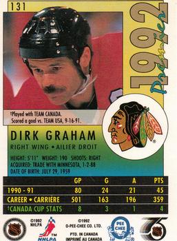 1991-92 O-Pee-Chee Premier #131 Dirk Graham Back
