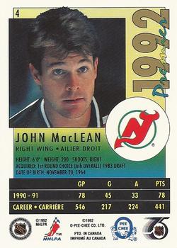 1991-92 O-Pee-Chee Premier #4 John MacLean Back