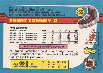 1991-92 Topps #255 Trent Yawney Back
