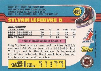 1991-92 Topps #489 Sylvain Lefebvre Back