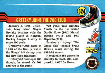 1991-92 Topps #524 Wayne Gretzky Back