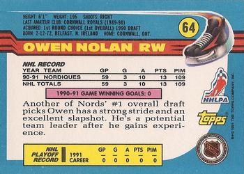 1991-92 Topps #64 Owen Nolan Back