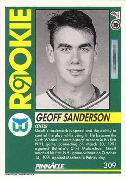 1991-92 Pinnacle #309 Geoff Sanderson Back