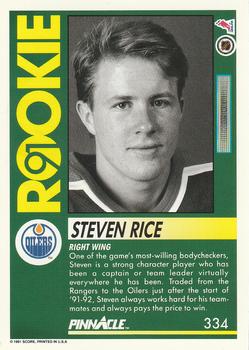 1991-92 Pinnacle #334 Steven Rice Back