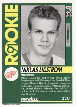 1991-92 Pinnacle #320 Nicklas Lidstrom Back